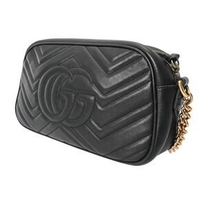 Gucci Shoulder Black Leather Bag GG Marmont